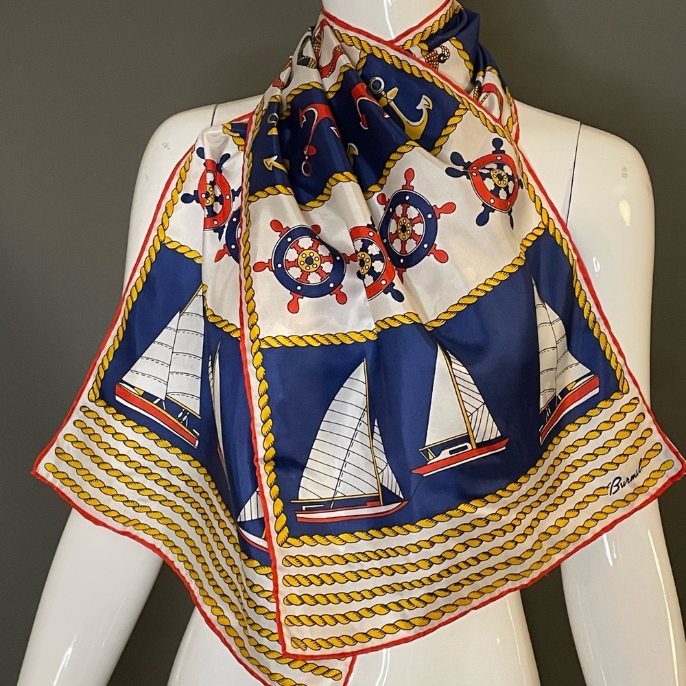 Super Cute Vintage Burmel Nautical Print Scarf 12 x 45 Excellent Condition - Picture 4 of 5